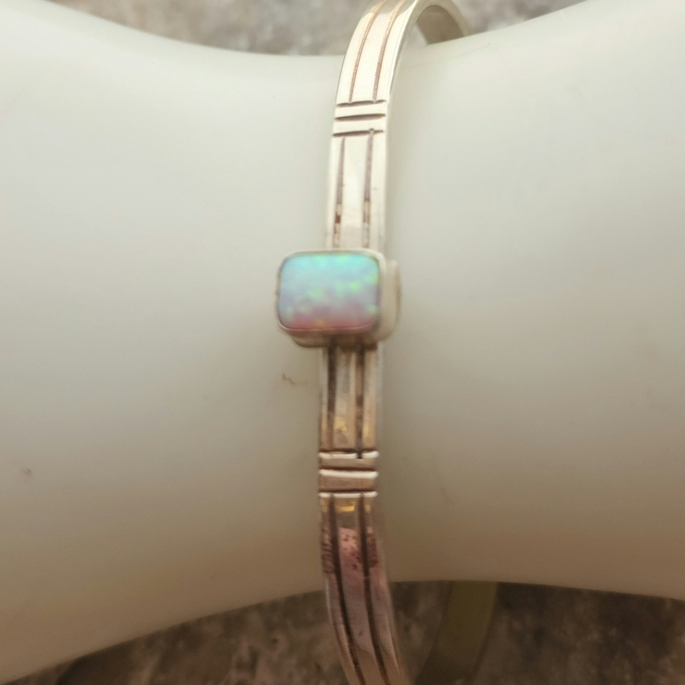 Vintage Opal and Sterling Silver Native American Cuff Bracelet